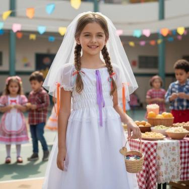 Imagem de Vestido Noiva Junino Infantil Noivinha Festa Junina Caipira