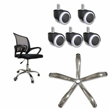 Imagem de Rodinha e Base Estrela Conjunto Para Cadeira de Escritorio Trabalho Estudos Quarto Resistente Reparo Peça Conserto