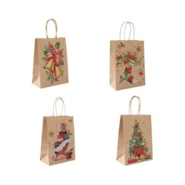 Imagem de Sacolas De Papel Kraft Para Natal 4PCS 2023 Sacolas De Presentes De Na