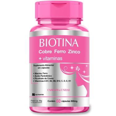 Imagem de Biotina C/ Cobre Ferro Zinco + Vitaminas 60cp- Cabelos Unhas-Unissex