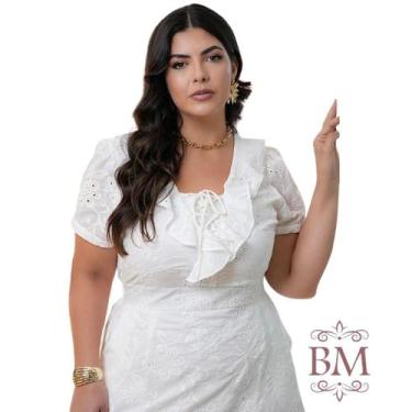 Imagem de Vestido Longo Lasie Algodão com Babado no Decote Branco ,Dona Charme B