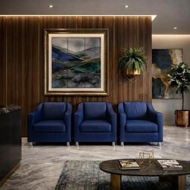 Imagem de Kit 3 Poltronas Reforçadas Recepção Barbearia Tecido material sintétic