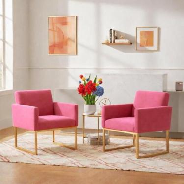 Imagem de Kit 2 Poltronas Reforçada Recepção Base Metálico Dourado - Móveis Mafe