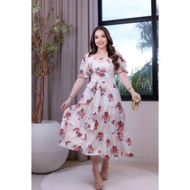 Imagem de Vestido Estampado 3d Maxi Midi Terra Prometida Tamanho:GCor:Branco, G,