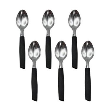 Imagem de Kit 6 Peças Colher de Chá/Sobremesa Cabene Cabo Plástico Preto - BIGSU