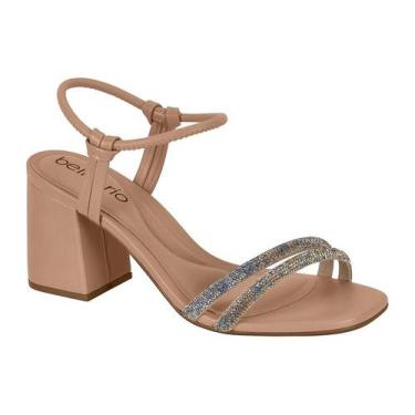 Imagem de Sandália Beira Rio Salto Grosso Strass Glitter, Nude, 38