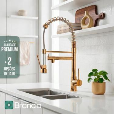 Imagem de Torneira Dourada Cozinha Gourmet Bancada Mesa Escovada com Spray Monoc