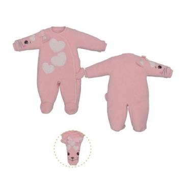 Imagem de Macacão Bebê Menina Manga Longa Rosa Plush Zoe Gatinho - Upi Ulli, M