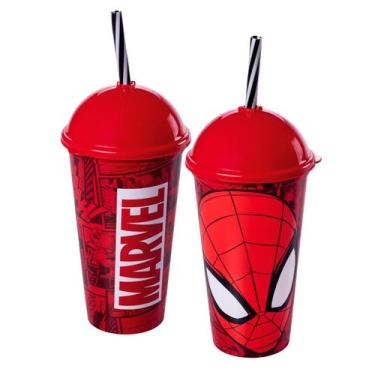 Imagem de Copo Infantil Shake Com Tampa E Canudo Spider-Man Homem Aranha Vários 