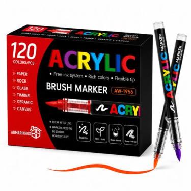 Imagem de Kit Caneta Marcador Acrílica Brush Pen Pincel Para Lettering Artesanat