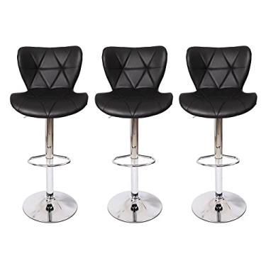 Imagem de Kit 3 Banquetas Altas Com Encosto Alto Estofado Para Cozinha Americana Balcão Bancada Ilha Formiga Preta