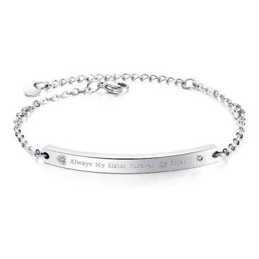Imagem de Pulseira da amizade tornozeleira para BFF Bestie Sister Best Friend, Always My Sister Forever My Friend, joia inspiradora presente para aniversário, feriado, cerimônia de formatura, Prata, G