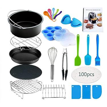 Imagem de scosao Conjunto de acessórios Air Fryer de 17 peças, com livro de receitas de receitas, compatível com cesta de fritadeira a ar de 3,5 litros, revestimento antiaderente com forma de bolo, forma de pizza, grelha etc., sem BPA, pode ser lavada na lava-louças, 20 cm