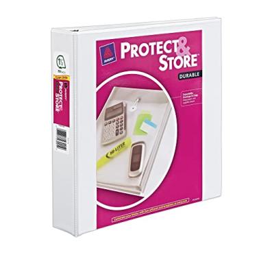 Imagem de Avery Pasta Protect and Store View com anel inclinado de 3,8 cm, comporta papel de 21 x 28 cm, branco, 1 fichário (23001)