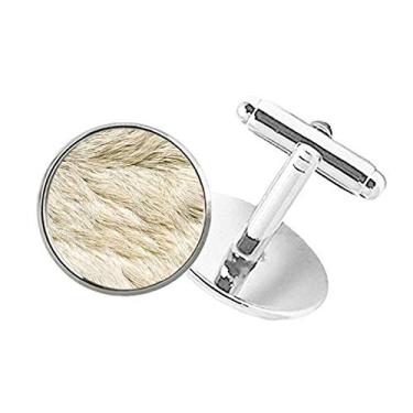 Imagem de DIYthinker Abotoaduras com clipe de punho redondo e textura de pele de pena lisa cinza prata