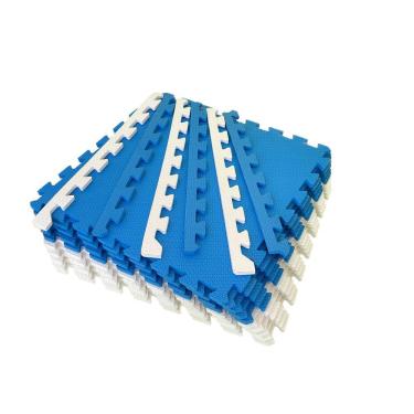 Imagem de Kit 4 Placas Tatame Tapete Eva Infantil 50x50x1cm Bebê - Azul e Branco