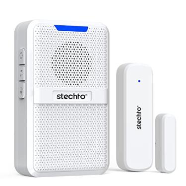 Imagem de Campainha da porta, alcance de 600 pés 5 Volume ajustável 1 Sensor magnético de contato aberto para porta com 62 sinos modo mudo receptor de plugin de campainha para casa/escritório/loja branco (receptor + sensor)