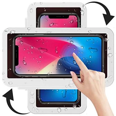 Imagem de Suporte para telefone de chuveiro à prova d'água - tela sensível ao toque de alta sensibilidade, 360° capa de chuveiro de montagem na parede para telefone para banheiro, espelho de parede banheira, compatível com telefone abaixo de 18 cm