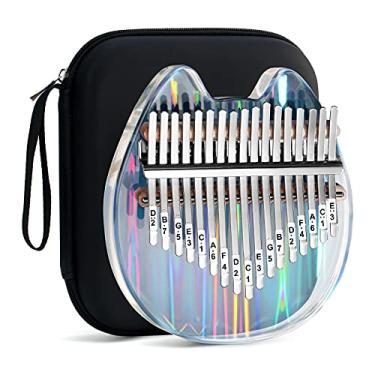Imagem de Beveetio Piano de polegar Kalimba transparente com capa protetora EVA, chave de cristal transparente Kalimba 17, presentes de instrumento musical para crianças, piano de dedo em forma