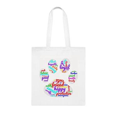 Imagem de Bolsa com estampa de pata Word Cloud, presente divertido, bolsa de ombro, bolsas reutilizáveis, ideia de presente de cesta de Natal de aniversário, Branco