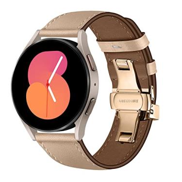 Imagem de Pulseira de couro para Samsung Galaxy Watch 5 Pulseira de 40 mm 44 mm/5 Pro 45 mm/Galaxy Watch 4 Band 40 mm 44 mm/4 Classic 42 mm 46 mm/3 41 mm/Active Active 2, pulseira de couro de 20 mm, fivela rosa, damasco