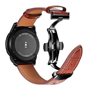 Imagem de Para Samsung Galaxy Watch pulseira de couro delicada 22 mm 20 mm fivela borboleta relógio Samsung pulseira de couro escolha feminina escolha masculina (fivela marrom bambu preta, 22 mm)