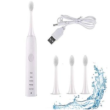 Imagem de Escova de dentes elétrica sônica para crianças e adultos, 5 modos com temporizador embutido de 2 minutos, escova de dentes ultrassônica portátil para viagem com 4 cabeças de escova, escova de dentes elétrica de carregamento USB, recomendada por dentistas