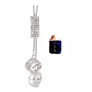 Imagem de Colar feminino longo com pingente de strass e flor de Catarata, corrente de suéter, gargantilha de declaração ajustável, acessório elegante de joias, colarinho elegante, para inverno, noite, festa, casamento