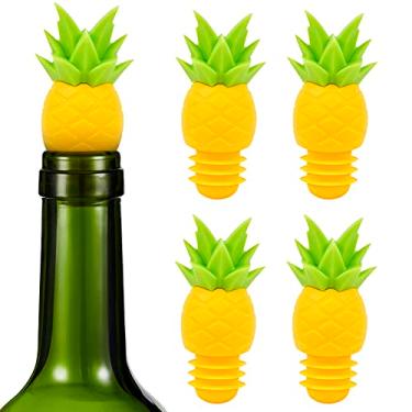 Imagem de Rolhas de garrafa de vinho de abacaxi engraçadas, tampas de vedação inquebráveis reutilizáveis de silicone para garrafa de vinho e cerveja, conjunto com 4 recipientes à prova de vazamento, Pineapple-4pack, 4