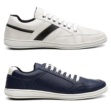 Imagem de Kit Tênis Masculino Casual Esporte Fino e Cinto e Carteira - Creme/Azul/44
