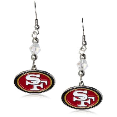 Imagem de Brincos femininos NFL Siskiyou Sports San Francisco 49ers com pingente de cristal, tamanho único, cor do time, branco