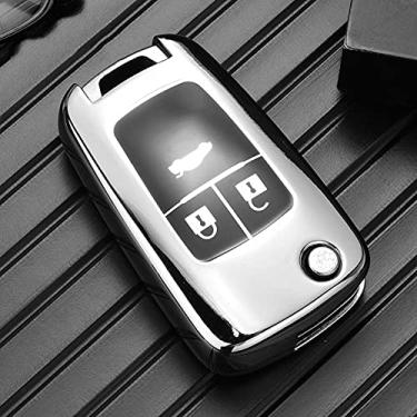 Imagem de YJADHU Capa de chave de TPU macio proteção de chave, apto para Chevrolet Buick para Cruze Aveo Trax Opel Astra Corsa Meriva Zafira Antara J, 3 botões, prata