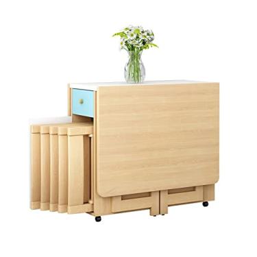 Imagem de Mesa de jantar de cozinha dobrável, mesa de centro de madeira maciça para economia de espaço, mesa de cozinha dobrável versátil com gaveta e 4 rodas /1434 (Color : Onecolor, Size : 2)