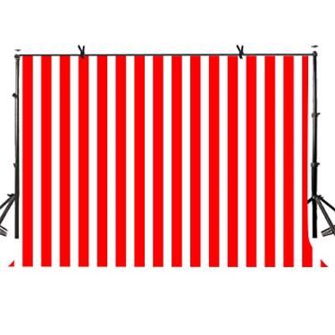 Imagem de LYLYCTY 7x5 Filme de cenário de aniversário temático Decorações de festa Hollywood Big Top Circus tema artigos de festa banner vermelho e branco fundo listrado LYZY0503