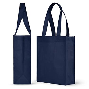 Imagem de Simply Green Solutions - Sacola simples, bolsa de presente grossa reutilizável com alças de 40 cm, use como sacolas de brindes, sacolas de lembrancinhas de festa ou sacola de Halloween, azul marinho,