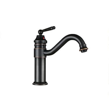 Imagem de LIDON Torneira da pia do banheiro furo único torneira da pia do banheiro latão antigo torneira do banheiro torneira da bacia única para lavatório, preto A (cor: preto A)