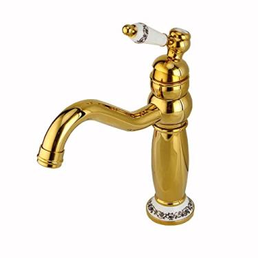 Imagem de LIDON Torneiras de banheiro Torneira de pia de banheiro Latão antigo Torneira de banheiro Torneira de pia de banheiro Torneira de pia de banheiro Torneira de bacia única, rosa (cor: ouro)