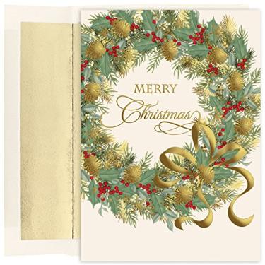 Imagem de Masterpiece Studios Holiday Collection Cartões de Natal Premium 15 unidades em relevo com envelopes revestidos em alumínio, 19,8 cm x 14,2 cm, Guirlanda tradicional (893800)