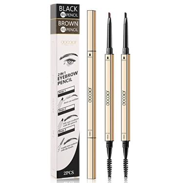 Imagem de Docolor Lápis de sobrancelha micro para maquiagem, lápis de sobrancelha definidor, dupla face, lapiseira ultrafina, marrom macio e preto, 2 unidades