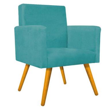 Imagem de Poltrona Cadeira Decorativa Beatriz Pés Palito Suede Azul Turquesa Par