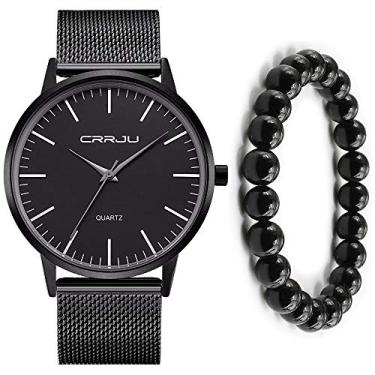 Imagem de Relógio Masculino Ultra Fino Metal e Aço Inox Kit Pulseira