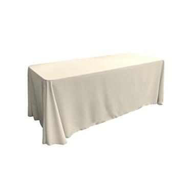 Imagem de LA Linen Toalha de mesa retangular lavável de popelina de poliéster, capa de mesa resistente a manchas e rugas 90x132, pano de mesa de tecido para jantar, cozinha, festa, feriado 227 x 332 cm, marfim