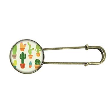 Imagem de Broche de metal retrô com estampa de suculentas em vaso de plantas
