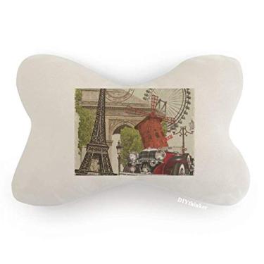 Imagem de DIYthinker Almofada de apoio de cabeça para decoração de pescoço Old Car France Torre Eiffel