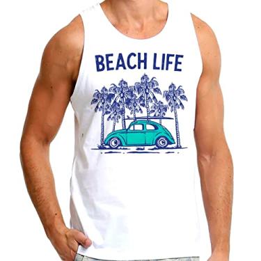 Imagem de Camiseta Masculina Regata Branca Carro Fusca Verde Agua Surf Tropical (as2, alpha, l, regular)