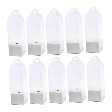 Imagem de Dynwave 10 peças caixas de presente de flores caixa de flores de rosa única vazia com alça sacos de presente reutilizáveis transparentes caixa de embalagem de, BRANCO