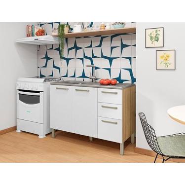 Imagem de Balcão de Cozinha Para Pia 1,20 3 Portas 2 Gavetas sem Tampo Mad Versalhes Freijo Supremo