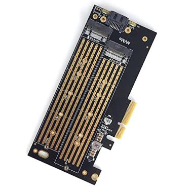 Imagem de novonest Adaptador M.2 PCIE duplo, M.2 NVME (M-key) ou SATA (B-key) SSD para PCI Express adaptador com slot PCI, suporta slot PCIE 4.0 X4/X8/X16, suporta M.2 NVME ou SATA SSD 2230/2242/2260/2280/2210, SK7