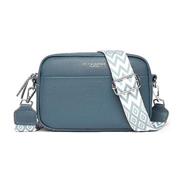 Imagem de Bolsa tiracolo feminina de couro genuíno com alça larga bolsa de ombro com design moderno bolsa transversal para câmera com zíper superior, A08 - azul, 8.66 x 5.51 x 3.35 inches
