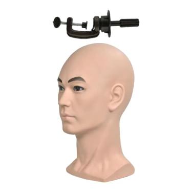 Imagem de Almencla Cabeça de manequim masculino, modelo de cabeça de manequim masculino em pvc, cabeça de treinamento com braçadeira de mesa para perucas, colar, estilo